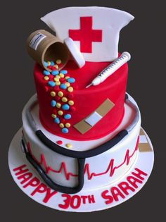 a birthday cake decorated with medical items