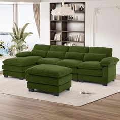 42023889371178 Green Modular Sofa, Sleeper Sofa With Chaise, Sectional Couch With Chaise, Orange Sofas, Couch Comfy, U Shape Sectional, Double Chaise Sofa, Lounge Ottoman, Boho Couches