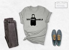 See The World Shirt, Travel Shirt, Travel Tshirt, Traveler Shirt, Travel Lover Shirt, Vacation Shirt, Family Vacation Shirt, Travel Gifts  UPGRADES  If you would like to add a text to the back, you can add it with the link below. https://www.etsy.com/listing/899751397/backside-upgrade?ref=shop_home_active_2&frs=1 HOW TO ORDER 1. Select the Shirt Size & Color 2. Select the quantity 3. Click "Add to Cart". For multiple items go back to the listing and repeat the steps. Fabric Specifications We use Cotton Crew Neck T-shirt For Travel, Graphic Tee With Letter Print For Travel, Graphic Print Short Sleeve T-shirt For Travel, Cotton Travel Tops With Letter Print, Cotton Letter Print Travel Tops, Cotton Letter Print Tops For Travel, Graphic Tee With Crew Neck For Travel, Casual Graphic Print Travel Shirt, Short Sleeve Tops With Letter Print For Travel