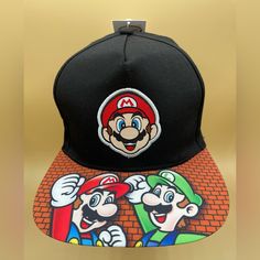 a hat with an image of mario and luigi on it