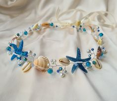 Ocean Theme Wedding Dress, Ocean Wedding Bridesmaid Dresses, Ocean Accessories Aesthetic, Ocean Aesthetic Wedding, Ocean Hair Accessories, Beach Wedding Bridesmaid Dresses Blue, Ocean Themed Wedding Dress, Ocean Themed Accessories, Ocean Headpiece