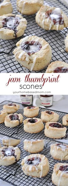 an image of jam thumbprint scones on a cooling rack with the title above it