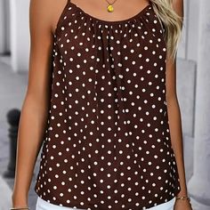 Retro Polka Dot Charm Flattering Sleeveless Cami Top With Loose Fit Perfect For Summer And Spring Wear Or Going Out With Friends And That Special Love One Very Classy Casual Look Brand New Never Worn New Without Tags Or Flaws Size Xl Sleeveless Polka Dot Tops For Vacation, Casual Polka Dot Tank Top, Sleeveless Polka Dot Top For Beach, Chic Polka Dot Tank Top For Summer, Polka Dot Summer Tops For Beach, Polka Dot Tops For Summer Beach Days, Polka Dot Tops For Beach In Summer, Chic Polka Dot Tank Top For Spring, Spring Chic Polka Dot Tank Top