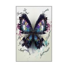 a colorful butterfly with writing on it's wings is featured in this card design