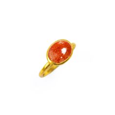 A bright orange sunstone shimmers  in a gold bezel set ring. The ring sits against a white background to let the rich orange color pop. 18K Vermeil Gold Large Oval Ring Bezel Set with a glittering orange Sunstone cabochon stone on a white background. Orange Sparkling Gemstone Ring, Dainty Gold Ring, Stacking Sunstone Ring, Luck Aura Cleansing Gemstone Ring Sunstone Ring, Bezel Set Ring, Oval Rings, Set Ring, Fall Favorites, Silver Rose Gold, Gold Gold, Gold Plated Sterling Silver, Bezel Setting