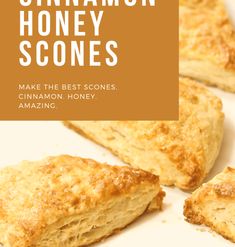 cinnamon honey scones on a white plate with text overlay