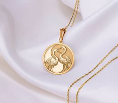 14K Solid Gold Crane Charm Necklace, Yin Yang Duality Pendant, Silver Yin Yang Crane Necklace, Rose Gold Crane Charm, Dainty Crane Necklace by LuminousLuxuryCrafts on Etsy Symbolic Rose Gold Necklace For Anniversary, Crane Necklace, Solid Gold Necklace, Necklace Rose Gold, Balance And Harmony, Necklace Rose, Necklace Size, Pendant Silver, Necklace Sizes