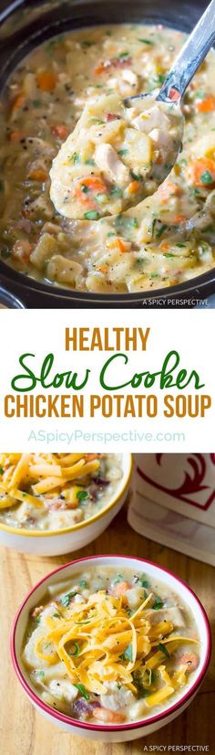 healthy slow cooker chicken potato soup is an easy and delicious dinner that's ready in under 30 minutes