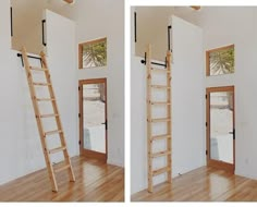 there are two ladders in the middle of this room, and one is empty