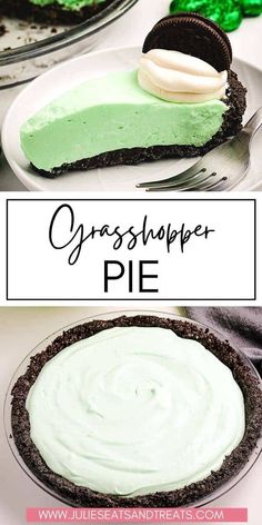 there is a pie on the plate with green frosting