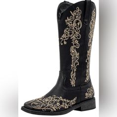 Women's Square Toe Cowboy Boots Floral Embroidered Cowgirl Western Boots Wide Calf Shesole Women'S Square Toe Cowboy Boots Floral Embroidered Cowgirl Western Boots Wide Calf About This Item Floral Embroidery: Shesole Women's Cowgirl Boots Skillfully Blend Exquisite Floral Embroidery On The Toe And Boot Shaft, Giving Them A Unique Fashionable And Elegant Temperament, Which Can Show Off Your Feminine Charm More Square Toe Cowboy Boots: The Square-Toe Design Gives A Stylish And Avant-Garde Look Traditional Black Embroidered Boots, Womens Square Toe Cowboy Boots, Womens Western Boots, Boots Wide Calf, Square Toe Cowboy Boots, Womens Cowgirl Boots, Boots Wide, Western Boots Women, Cowgirl Western