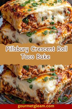 three pieces of pilsbury cheesenut roll taco bake on a plate