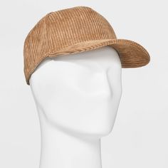 Corduroy baseball hat in a camel color with a classic five-panel construction and buttoned crown. Made from midweight recycled polyester with nylon. Features a 2.75-inch brim as well as embroidered eyelet holes on the crown for better ventilation. Adjustable hook-and-loop closure completes the look and lends a customizable fit. If you're not satisfied with any Target Owned Brand item, return it within one year with a receipt for an exchange or a refund. Original Use™: Always the next evolution. Casual Brown Flat Cap Trucker Hat, Casual Corduroy Baseball Cap For Winter, Winter Casual Corduroy Baseball Cap, Everyday Corduroy Snapback Baseball Cap, Adjustable Corduroy Six-panel Hat, Adjustable Six-panel Corduroy Hat, Adjustable 5-panel Winter Baseball Cap, Winter Adjustable 5-panel Baseball Cap, Adjustable 5-panel Baseball Cap For Winter