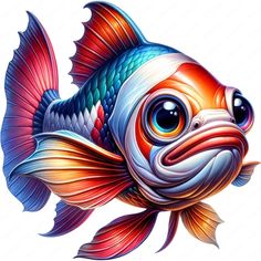 a colorful fish with big eyes on it's face is shown in this drawing