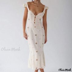 Olivia Mark - Vintage Embroidered Hollow Out Maxi Dress for Beach Vacation Beach Midi Dress With Floral Embroidery, Floral Embroidered Short Sleeve Midi Dress For Beach, Short Sleeve Midi Dress With Floral Embroidery For Beach, Floral Embroidered Midi Dress With Short Sleeves For Beach, Embroidered Midi Dress For Summer Vacation, Short Sleeve Floral Embroidery Midi Dress For Beach, Summer Vacation Embroidered Midi Dress, Elegant Embroidered Beach Midi Dress, Embroidered Midi Sundress For Beach