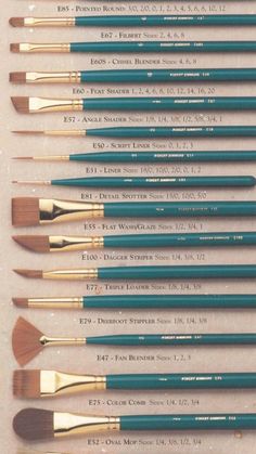 the brushes are lined up and ready to be used in this painting project, which is also available for purchase