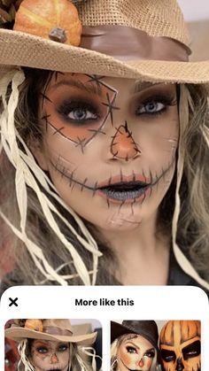 Easy Scarecrow Costume Women Diy, Scarecrow Costume Diy Women's Makeup, Womans Scare Crow Costume Diy, Pink Scarecrow Costume, Scarecrow Costume Plus Size, Scarecrow Make Up Ideas, Easy Halloween Scarecrow Makeup, Scare Crow Make Up For Women Simple, Scarecrow And Farmer Costume