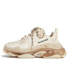 Balenciaga Triple S Sneaker 'Clear Sole - Off White' 541624W2FB19005 (SNKR/Retro/Men's/Casual/Low Top/Dad Shoes) Beige Sneakers With Leather Sole For Streetwear, Luxury Beige Round Toe Sneakers, Beige Sneakers With Studded Rubber Outsoles And Round Toe, Balenciaga Triple S Clear Sole, Balenciaga Sneakers, Dad Shoes, Balenciaga Shoes, Retro Men, Balenciaga Triple S