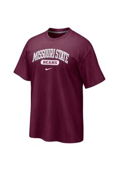 Show off your team pride in this Missouri State Bears Maroon Bears Nike Short Sleeve T Shirt! This MO State Short Sleeve Tee features a screen printed team wordmark. Make sure everyone knows you root for the Bears with this Maroon MO State T Shirt. Go Bears! Ring spun, combed cotton jersey, Rib knit collar with interior taping, Open sleeve hem, Athletic fit, Tagless crew neck collar, Screen print graphic, Unisex, Fit: True to Size, 100% Cotton, Machine washable, Imported Maroon Tshirt, Nike Short, Missouri State, Unicorn Shirt, Nike Mens, Bear T Shirt, Nike Tees, Short Sleeve T Shirt, Athletic Fits