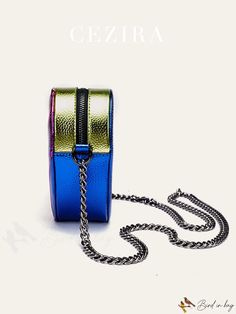 BirdinBag - Womens Heart-Shaped Contrast Color Striped Purse: PU Leather Shoulder Bag with Long Chain Multicolor Party Bag With Zipper Closure, Multicolor Bags With Chain Strap As Gift, Multicolor Bags With Chain Strap For Gifts, Multicolor Shoulder Bag With Chain Strap As Gift, Chain Pattern, Novelty Bags, Bag Bag, Color Stripes, Long Chain