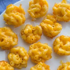 macaroni and cheese bites on a white plate