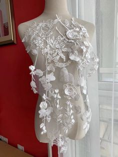 Super Luxury Lace Appliques Ivory Exquisite Lace Applique For Wedding Dress Grown Bridal Veil BodiceSize of 1 pcs : 58cm* 31cm , in inch: 22.8"  * 11.8"The listing is for 1 pcs.For more quantity, please feel free to convo me.If you like it, order it now. sdyhttps://www.etsy.com/shop/beautyfabric White Sleeveless Gown For Ceremony, Floral Applique Organza Gown For Wedding, Organza Gown With Floral Applique For Wedding, White Sleeveless Wedding Dress For Ceremony, Sleeveless Wedding Gown With Floral Applique, White Fitted Lace Wedding Dress, Cream Wedding Dress With Floral Applique, White Delicate Lace Gown For Party, White Fitted Wedding Dress With Delicate Lace