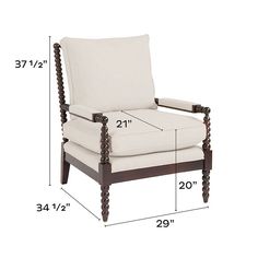 a chair with measurements for the seat and back