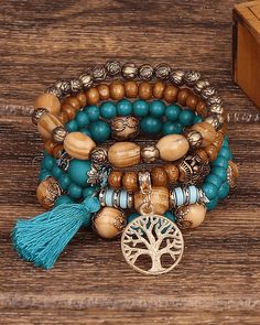 Items ships only with your hair orders! Bead Size Chart, Wooden Beaded Bracelets, Holiday Dates, Wood Bead Bracelet, Estilo Hippie, Layered Fashion, Maxi Robes, Layered Bracelets, Boho Stil