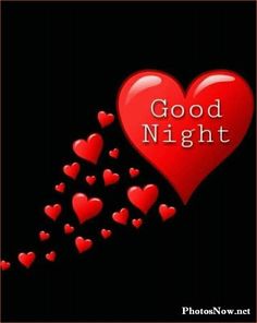 a red heart with the words good night on it and lots of hearts coming out of it