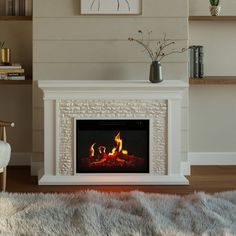 a living room with a fire place in it