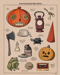 an illustrated poster with various items for halloween