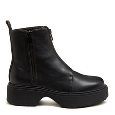 Take your style to the next level with the Rocket Dog Blaze Black Zipper Chelsea Boot. This slip-on platform boot features a black faux leather upper, front and side zipper closure for easy wear, and a chunky rubber platform sole. Get ready to rock your edgy and sleek look with this statement-making boot. Shop now! ✨ Product: Rocket Dog women's boot Style: Slip on platform Chelsea boot Upper: Black faux leather Lining: Microfiber Midsole: Plush Foam Comfort Insole Sole: Rubber platform Heel heig Trendy High Ankle Platform Boots With Zipper Closure, Black Ankle-high Platform Boots With Zipper, Trendy High-top Platform Boots With Zipper, Trendy High-top Platform Boots With Zipper Closure, Punk High-top Platform Boots With Zipper Closure, Trendy Winter Boots With Zipper Closure, Ankle-high Boots With Zipper Closure For Outdoor, Edgy Black Platform Boots With Zipper, Edgy Black Platform Boots With Zipper Closure