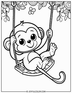 a monkey on a swing coloring page