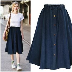 Length:66cm,,waist；60-106cm. All products are quality checked. Otherwise deal is final. Material: Cotton. We will be happy to resolve any issues you may have in a cordial and friendly manner. Preppy Mode, Midi Skirt Casual, Skirt Diy, Pencil Skirt Casual, Diy Jeans, Long Skirt Fashion, Punk Shoes, High Waisted Denim Skirt, Denim Skirt Outfits