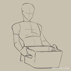 a drawing of a person sitting in a chair with a box on their lap and the back of his head