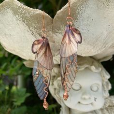 Green Fairy Wings, Fairy Wing Earrings, Grunge Earrings, Fantasy Pendant, Grunge Jewelry, Butterfly Wing Earrings, Cottage Fairy, Fairy Jewelry, Insect Jewelry