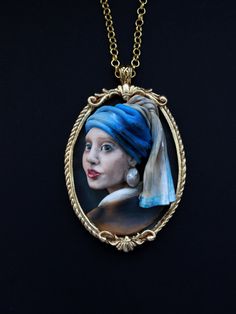 Today, my dear friends, let's remember the by Dutch artist Johannes Vermeer, and one of his most well-known works a Girl with a Pearl Earring. Vintage pendant made of polymer clay. Of course her earring decorated with a pearl. Girl with a Pearl Earring is an oil painting by Dutch Golden Age painter Johannes Vermeer, dated c. 1665. It depicts an imaginary young woman in exotic dress and a very large pearl earring. Going by various names over the centuries, it became known by its present title tow Artistic Polymer Clay Jewelry For Gift, Artsy Polymer Clay Necklace As Gift, Artistic Hand-cast Jewelry For Gifts, Artistic Hand-cast Jewelry Gift, Artistic Hand Cast Jewelry Gift, Artistic Large Pendant Necklace For Collectors, Artistic Resin Pendant Necklace, Artistic Polymer Clay Pendant Necklaces, Artistic Polymer Clay Pendant Necklace