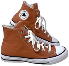 Trendy Brown Leather High-top Sneakers, Trendy Leather High-top Sneakers With Gum Sole, Converse Leather Casual Sneakers, Casual Orange Leather Sneakers, Trendy Leather Converse High-top Sneakers, Converse Leather High-top Sneakers With Laces, Leather Converse High-top Sneakers With Laces, Leather Converse Sneakers With Laces, Casual Converse Leather High-top Sneakers