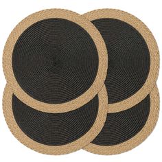 three black and tan placemats on white background