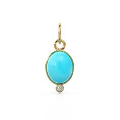 14k Gold Arizona Turquoise Pendant With Diamond / Gemstone Findings / Birthstone Oval Turquoise / Sleeping Beauty / Solid Gold bezel Please note that Real gemstones will have inclusions and some irregularities. Dimensions: 21.80 x 9.00mm (including jumpring) You'll get 1 charm per winning! MATERIAL: 14k Solid yellow gold * Please note that Gold orders are made to order in your choice of Gold KT / Color & Beads drilled to choice so please look at handling time carefully before placing orders. * All findings made in Gold come with Real Diamonds / Gemstones and Silver findings come with CZ  (Cubic Zirconia) not diamonds. * Photos are taken with macro lens. Please refer to the size mentioned in the description carefully. * Returns & Shipping 1. Everything is handcrafted made-to-order so please Arizona Turquoise, Color Beads, Turquoise Pendant, Gold Charm, Real Diamonds, Solid Yellow, Diamond Gemstone, Solid Gold, Sleeping Beauty