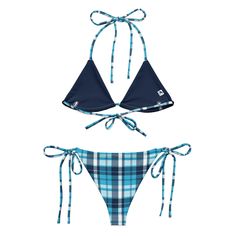 Indulge in the luxurious and exclusive style of our classic Ocean Blues Plaid String Bikini from the Extremely Stoked Preppy Surfer Girl swimsuit collection. This sweet string bikini set is not only comfortable, but it also offers double-layering and UPF 50+ protection. Customize the straps to your liking and get ready to turn heads at the beach! Made from soft recycled polyester, this bikini is both stylish and sustainable. • Soft and stretchy material with UPF 50+ • Sizes up to 6XL • Bikini to Adjustable Blue Swimwear For Pool, Navy Beachwear Swimwear For Poolside, Summer Navy Triangle Top Swimwear, Summer Style Navy Triangle Top Swimwear, Navy Triangle Top Swimwear For Summer, Surf Stickers, Athletic Shorts Women, Athletic Swimwear, Preppy Plaid