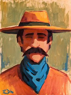 a painting of a man with a mustache and a blue bandanna around his neck