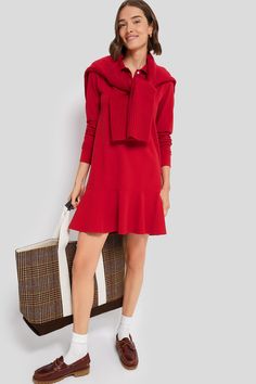 Red Long Sleeve Pique May Polo Dress Elegant Spring Polo Dress For Work, Elegant Spring Workwear Polo Dress, Elegant Collared Polo Dress For Spring, Elegant Spring Collared Polo Dress, Elegant Spring Polo Dress With Collar, Elegant Red Collared Shirt Dress, Professional Fits, Rich Girl Fashion, Easy Silhouette