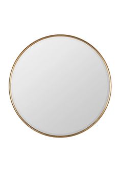 a round mirror with gold trim around the edges on a white background, it looks like an oval mirror