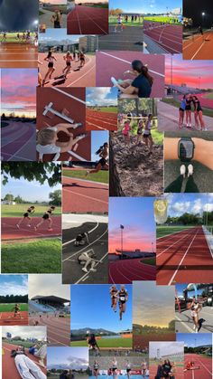 a collage of photos with people running and playing in the sun, on a tennis court