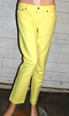 "You are viewing a pair of jeans by The Gap, waist 29\" inseam 26\", top of waist to bottom of hem 37\", the jeans are in great condition without rips or stains." Casual Yellow Straight Leg Jeans, Yellow Five-pocket Pants For Spring, Spring Yellow Pants With Five Pockets, Yellow Straight Leg Denim Bottoms, Fitted Yellow Cotton Jeans, Yellow Stretch Jeans For Summer, Yellow Straight Leg Summer Jeans, Yellow Straight Leg Jeans For Summer, Casual Yellow Mid-rise Jeans