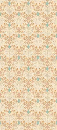 an orange and green pattern with swirls in the middle, on a beige background