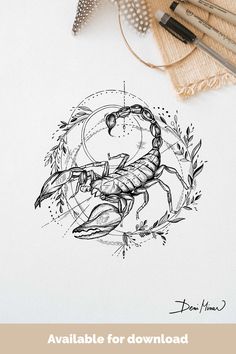 Line drawing of zodiac sign Scorpio signed by the Slovak artist Deni Minar. Available for download and suitable as a tattoo for all astrology lovers. Art Small Tattoo, Tattoo Ideas Astrology, Astrology Tattoo, Horoscope Tattoos, Taurus Tattoos