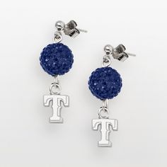 Earrings come in a gift box. Details:  1 1/4-in. length Pierced Post backings Rhodium-plated sterling silver  Size: One Size. Color: Blue. Gender: female. Age Group: adult. Crystal Logo, Crystal Balls, Best Fan, Silver Crystal, Texas Rangers, Crystal Ball, Crystal Earrings, Musical Instruments, Rhodium Plated