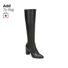 in stock Black Knee-high Boots For Office In Winter, Tall Winter Boots With Almond Toe, Fitted Black Boots For Work, Tall Almond Toe Winter Boots, Classic Black Heeled Boots For Fall, Black Almond Toe Heeled Boots For Fall, Classic Black Winter Heeled Boots, Black Winter Office Boots, Black Boots With Stacked Heel